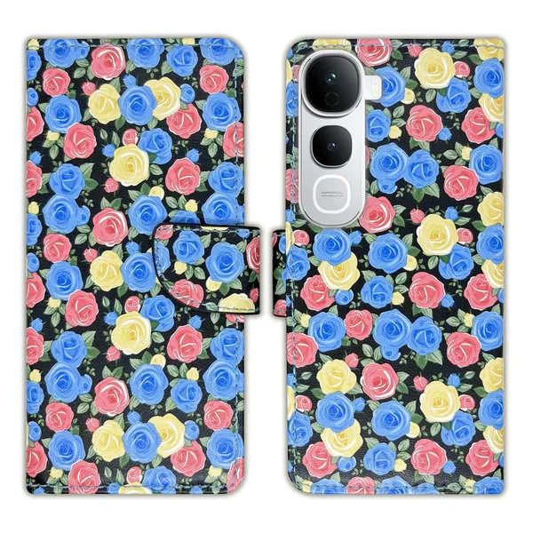 Rose_Blue_Flip_Cover_for_Vivo_Y400_Pro_5G|_Leather_Finish|Shock_Proof|Magnetic_Clouser_Compatible_with_Vivo_Y400_Pro_5G_(Blue)
