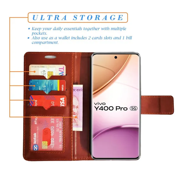 Brown_GP_Flip_Cover_for_Vivo_Y400_Pro_5G|_Leather_Finish|Shock_Proof|Magnetic_Clouser_Compatible_with_Vivo_Y400_Pro_5G_(Brown)