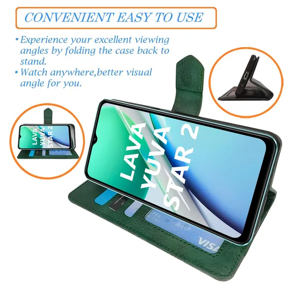 Kite_Green_Flip_Cover_for_Lava_Yuva_Star_2|_Leather_Finish|Shock_Proof|Magnetic_Clouser_Compatible_with_Lava_Yuva_Star_2_(Green)