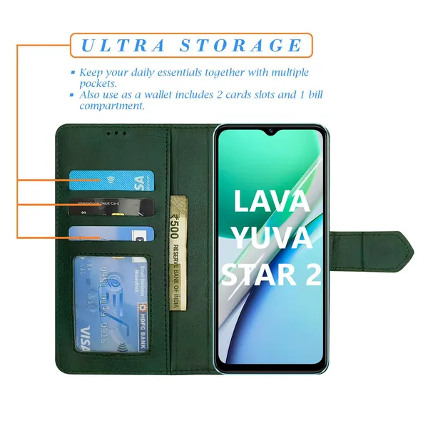 Kite_Green_Flip_Cover_for_Lava_Yuva_Star_2|_Leather_Finish|Shock_Proof|Magnetic_Clouser_Compatible_with_Lava_Yuva_Star_2_(Green)