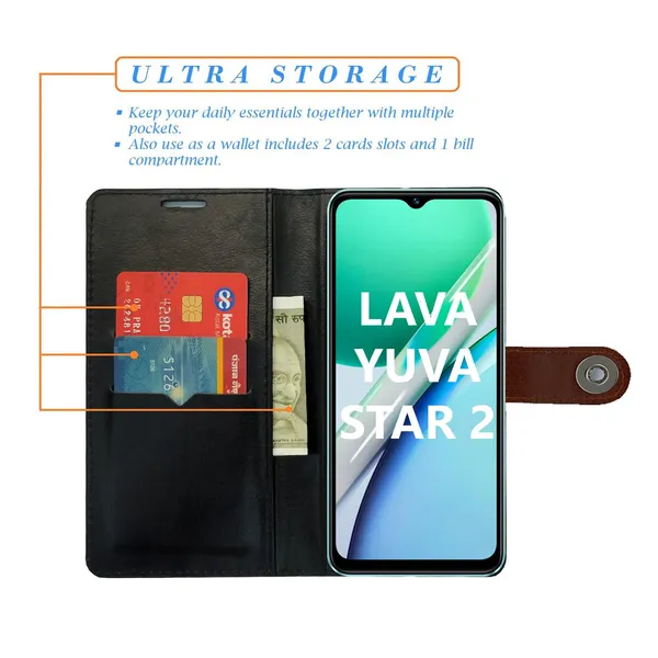 Manjoor_Brown_Flip_Cover_for_Lava_Yuva_Star_2|_Leather_Finish|Shock_Proof|Magnetic_Clouser_Compatible_with_Lava_Yuva_Star_2_(Brown)