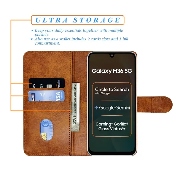 Khadi_Blue_Flip_Cover_for_Samsung_M36_5G|_Leather_Finish|Shock_Proof|Magnetic_Clouser_Compatible_with_Samsung_M36_5G_(Blue)