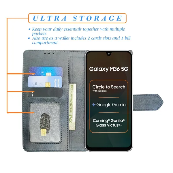 Kite_Blue_Flip_Cover_for_Samsung_M36_5G|_Leather_Finish|Shock_Proof|Magnetic_Clouser_Compatible_with_Samsung_M36_5G_(Blue)