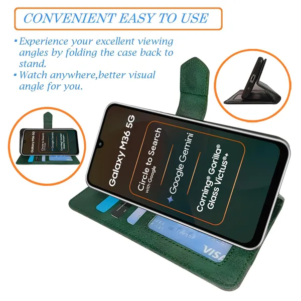 Kite_Green_Flip_Cover_for_Samsung_M36_5G|_Leather_Finish|Shock_Proof|Magnetic_Clouser_Compatible_with_Samsung_M36_5G_(Green)