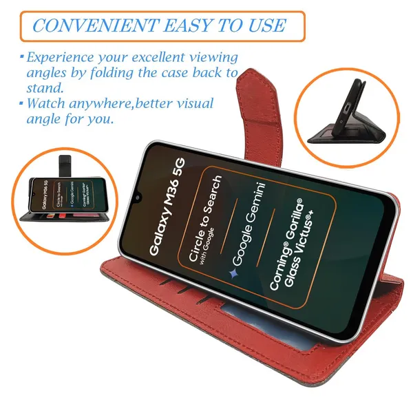 Kite_Red_Flip_Cover_for_Samsung_M36_5G|_Leather_Finish|Shock_Proof|Magnetic_Clouser_Compatible_with_Samsung_M36_5G_(Red)