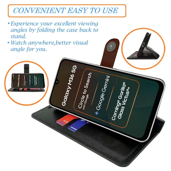 Manjoor_Black_Flip_Cover_for_Samsung_M36_5G|_Leather_Finish|Shock_Proof|Magnetic_Clouser_Compatible_with_Samsung_M36_5G_(Black)