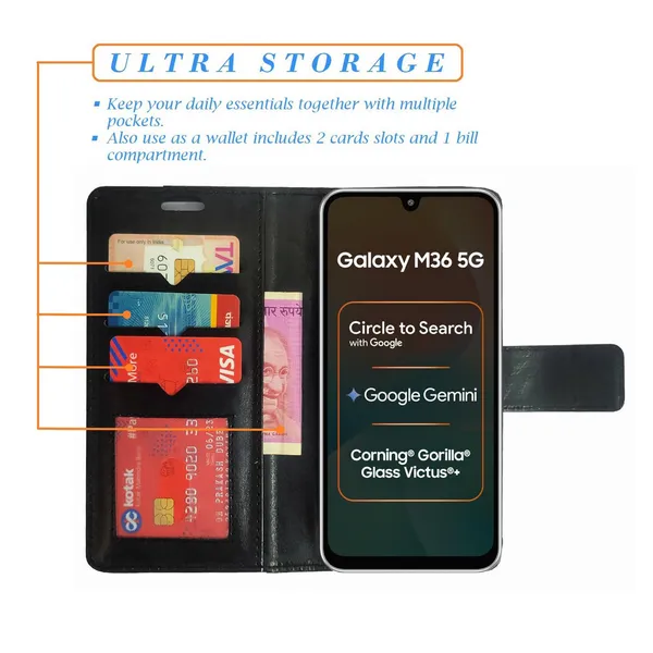 Black_GP_Flip_Cover_for_Samsung_M36_5G|_Leather_Finish|Shock_Proof|Magnetic_Clouser_Compatible_with_Samsung_M36_5G_(Black)