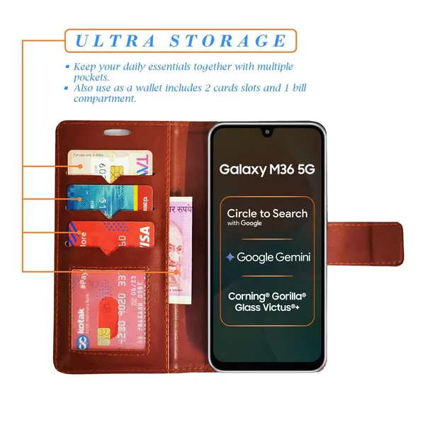Brown_GP_Flip_Cover_for_Samsung_M36_5G|_Leather_Finish|Shock_Proof|Magnetic_Clouser_Compatible_with_Samsung_M36_5G_(Brown)