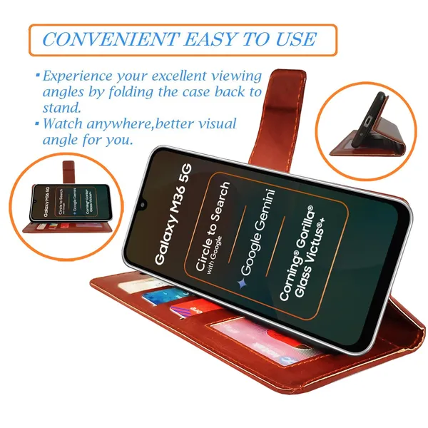 Brown_GP_Flip_Cover_for_Samsung_M36_5G|_Leather_Finish|Shock_Proof|Magnetic_Clouser_Compatible_with_Samsung_M36_5G_(Brown)