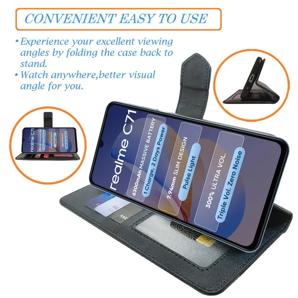 Kite_Blue_Flip_Cover_for_Realme_C71|_Leather_Finish|Shock_Proof|Magnetic_Clouser_Compatible_with_Realme_C71_(Blue)