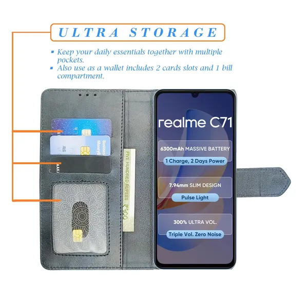 Kite_Blue_Flip_Cover_for_Realme_C71|_Leather_Finish|Shock_Proof|Magnetic_Clouser_Compatible_with_Realme_C71_(Blue)