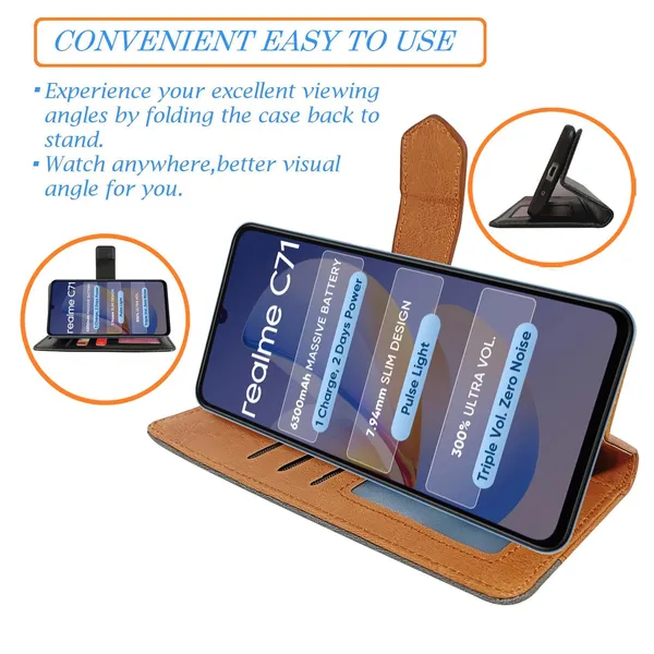 Kite_Brown_Flip_Cover_for_Realme_C71|_Leather_Finish|Shock_Proof|Magnetic_Clouser_Compatible_with_Realme_C71_(Brown)