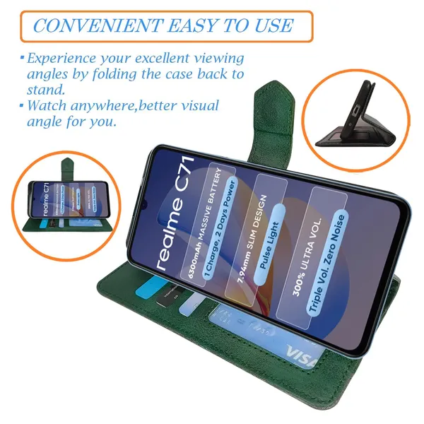 Kite_Green_Flip_Cover_for_Realme_C71|_Leather_Finish|Shock_Proof|Magnetic_Clouser_Compatible_with_Realme_C71_(Green)