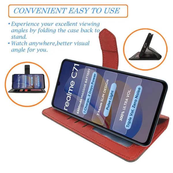 Kite_Red_Flip_Cover_for_Realme_C71|_Leather_Finish|Shock_Proof|Magnetic_Clouser_Compatible_with_Realme_C71_(Red)