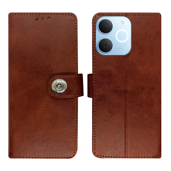 Manjoor_Brown_Flip_Cover_for_Realme_C71|_Leather_Finish|Shock_Proof|Magnetic_Clouser_Compatible_with_Realme_C71_(Brown)