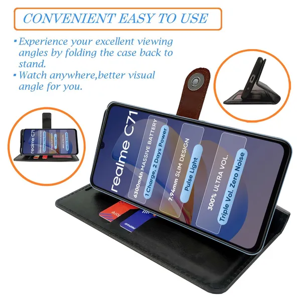 Manjoor_Brown_Flip_Cover_for_Realme_C71|_Leather_Finish|Shock_Proof|Magnetic_Clouser_Compatible_with_Realme_C71_(Brown)