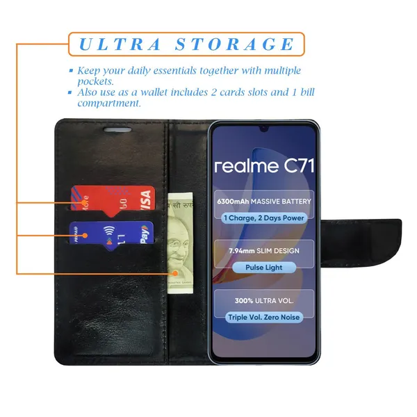 Silver_Dot_Flip_Cover_for_Realme_C71|_Leather_Finish|Shock_Proof|Magnetic_Clouser_Compatible_with_Realme_C71_(White)