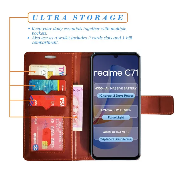 Brown_GP_Flip_Cover_for_Realme_C71|_Leather_Finish|Shock_Proof|Magnetic_Clouser_Compatible_with_Realme_C71_(Brown)