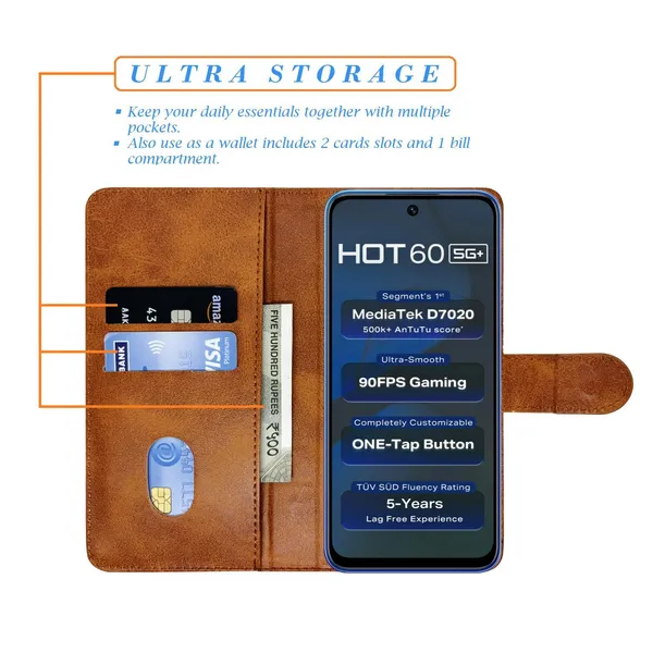 Khadi_Blue_Flip_Cover_for_Infinix_Hot_60_5G+|_Leather_Finish|Shock_Proof|Magnetic_Clouser_Compatible_with_Infinix_Hot_60_5G+_(Blue)