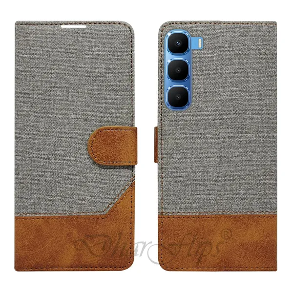 Khadi_Gray_Flip_Cover_for_Infinix_Hot_60_5G+|_Leather_Finish|Shock_Proof|Magnetic_Clouser_Compatible_with_Infinix_Hot_60_5G+_(Gray)