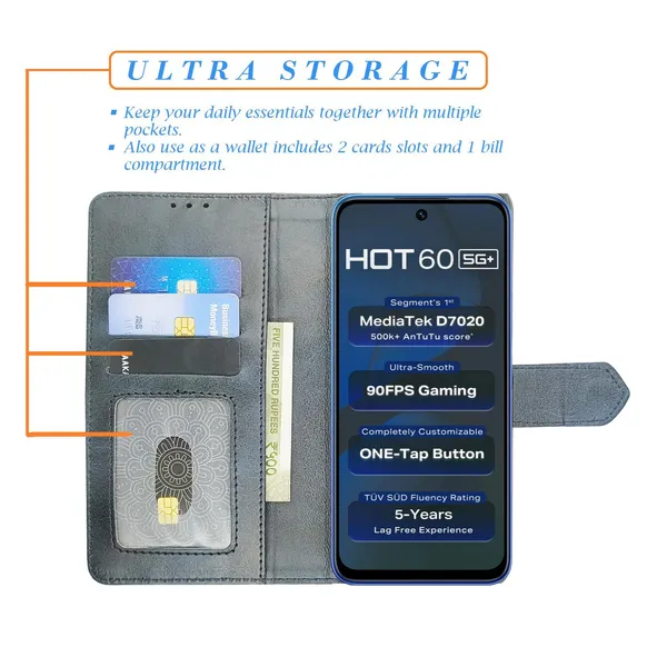 Kite_Blue_Flip_Cover_for_Infinix_Hot_60_5G+|_Leather_Finish|Shock_Proof|Magnetic_Clouser_Compatible_with_Infinix_Hot_60_5G+_(Blue)