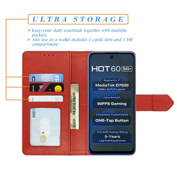 Kite_Red_Flip_Cover_for_Infinix_Hot_60_5G+|_Leather_Finish|Shock_Proof|Magnetic_Clouser_Compatible_with_Infinix_Hot_60_5G+_(Red)