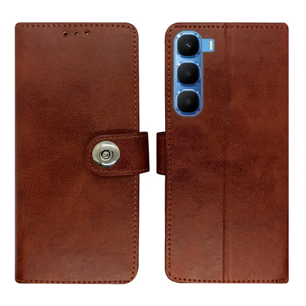 Manjoor_Brown_Flip_Cover_for_Infinix_Hot_60_5G+|_Leather_Finish|Shock_Proof|Magnetic_Clouser_Compatible_with_Infinix_Hot_60_5G+_(Brown)
