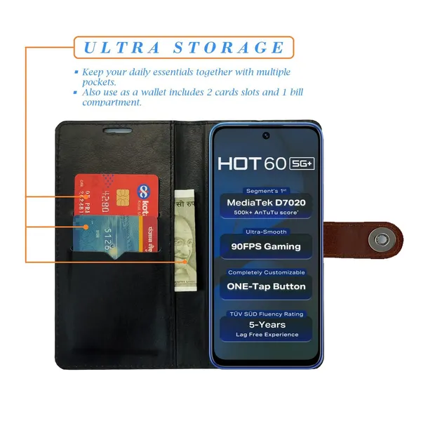Manjoor_Brown_Flip_Cover_for_Infinix_Hot_60_5G+|_Leather_Finish|Shock_Proof|Magnetic_Clouser_Compatible_with_Infinix_Hot_60_5G+_(Brown)