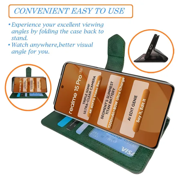 Kite_Green_Flip_Cover_for_Realme_15_Pro_5G|_Leather_Finish|Shock_Proof|Magnetic_Clouser_Compatible_with_Realme_15_Pro_5G_(Green)