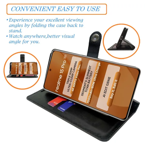 Manjoor_Black_Flip_Cover_for_Realme_15_Pro_5G|_Leather_Finish|Shock_Proof|Magnetic_Clouser_Compatible_with_Realme_15_Pro_5G_(Black)
