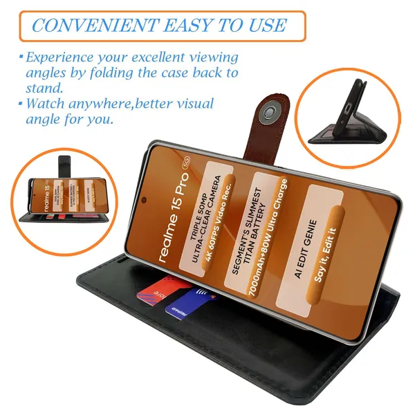 Manjoor_Brown_Flip_Cover_for_Realme_15_Pro_5G|_Leather_Finish|Shock_Proof|Magnetic_Clouser_Compatible_with_Realme_15_Pro_5G_(Brown)