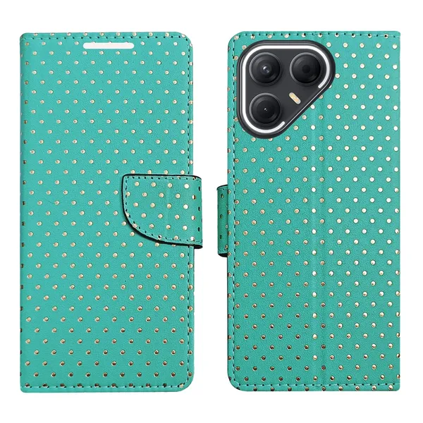 Aqua_Marine_Green_Dot_Flip_Cover_for_Tecno_Pova_7_5G|_Leather_Finish|Shock_Proof|Magnetic_Clouser_Compatible_with_Tecno_Pova_7_5G_(Green)