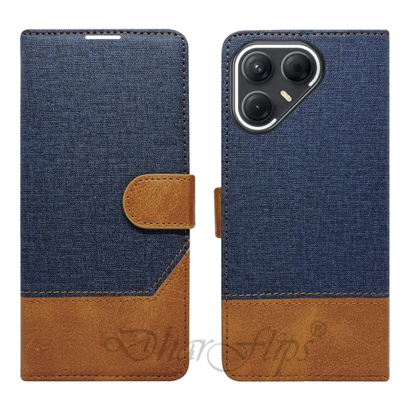 Khadi_Blue_Flip_Cover_for_Tecno_Pova_7_5G|_Leather_Finish|Shock_Proof|Magnetic_Clouser_Compatible_with_Tecno_Pova_7_5G_(Blue)
