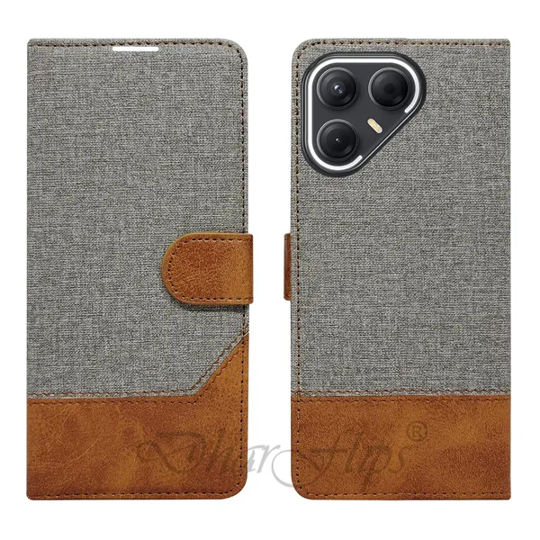 Khadi_Gray_Flip_Cover_for_Tecno_Pova_7_5G|_Leather_Finish|Shock_Proof|Magnetic_Clouser_Compatible_with_Tecno_Pova_7_5G_(Gray)