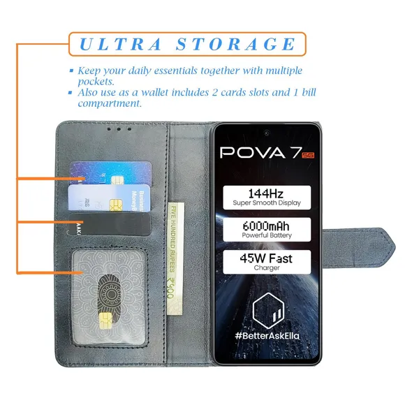 Kite_Blue_Flip_Cover_for_Tecno_Pova_7_5G|_Leather_Finish|Shock_Proof|Magnetic_Clouser_Compatible_with_Tecno_Pova_7_5G_(Blue)