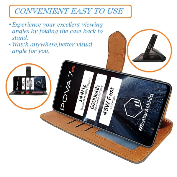 Kite_Brown_Flip_Cover_for_Tecno_Pova_7_5G|_Leather_Finish|Shock_Proof|Magnetic_Clouser_Compatible_with_Tecno_Pova_7_5G_(Brown)