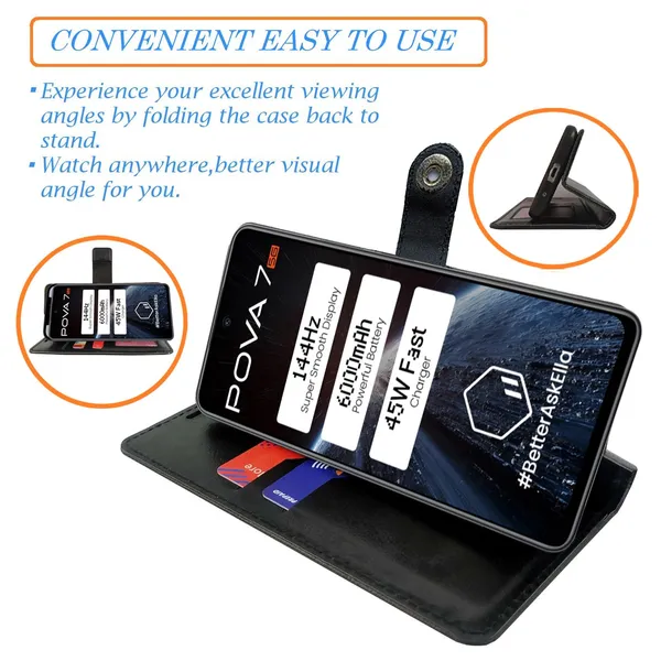 Manjoor_Black_Flip_Cover_for_Tecno_Pova_7_5G|_Leather_Finish|Shock_Proof|Magnetic_Clouser_Compatible_with_Tecno_Pova_7_5G_(Black)