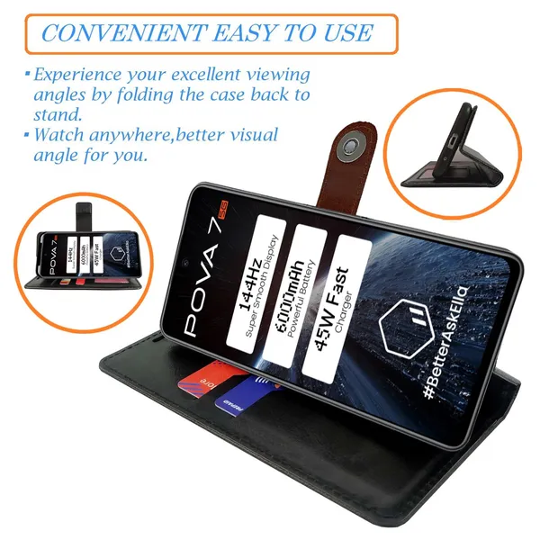 Manjoor_Brown_Flip_Cover_for_Tecno_Pova_7_5G|_Leather_Finish|Shock_Proof|Magnetic_Clouser_Compatible_with_Tecno_Pova_7_5G_(Brown)