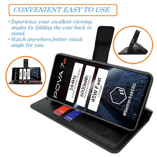 Mat_Mix_Flip_Cover_for_Tecno_Pova_7_5G|_Leather_Finish|Shock_Proof|Magnetic_Clouser_Compatible_with_Tecno_Pova_7_5G_(Multicolor)