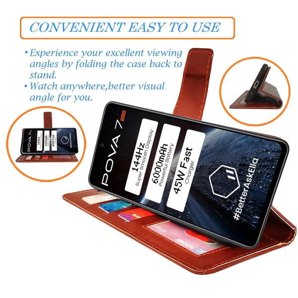 Brown_GP_Flip_Cover_for_Tecno_Pova_7_5G|_Leather_Finish|Shock_Proof|Magnetic_Clouser_Compatible_with_Tecno_Pova_7_5G_(Brown)