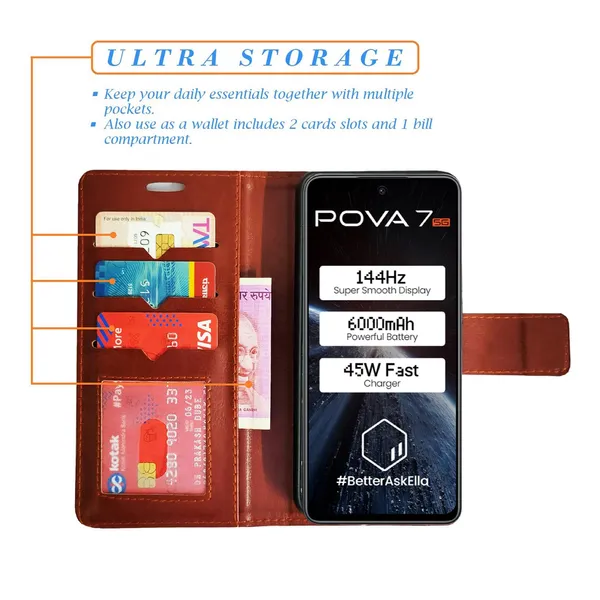 Brown_GP_Flip_Cover_for_Tecno_Pova_7_5G|_Leather_Finish|Shock_Proof|Magnetic_Clouser_Compatible_with_Tecno_Pova_7_5G_(Brown)