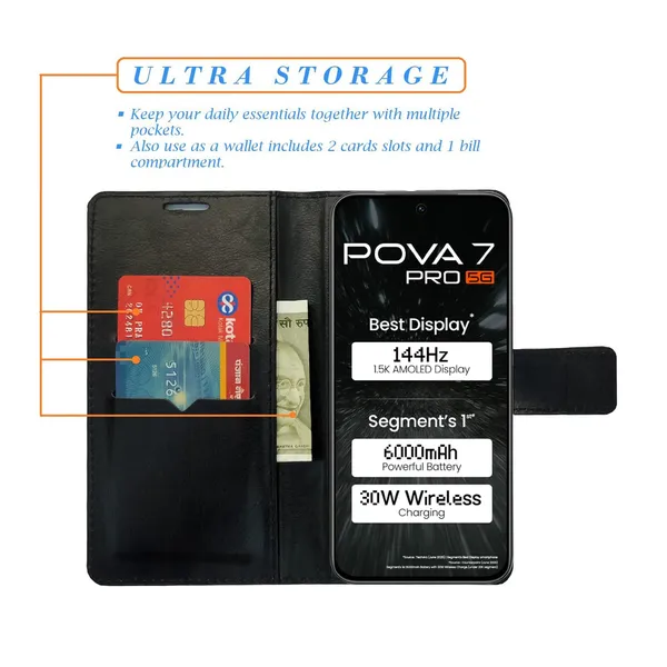 Check_Flip_Cover_for_Tecno_Pova_7_Pro_5G|_Leather_Finish|Shock_Proof|Magnetic_Clouser_Compatible_with_Tecno_Pova_7_Pro_5G_(Multicolor)