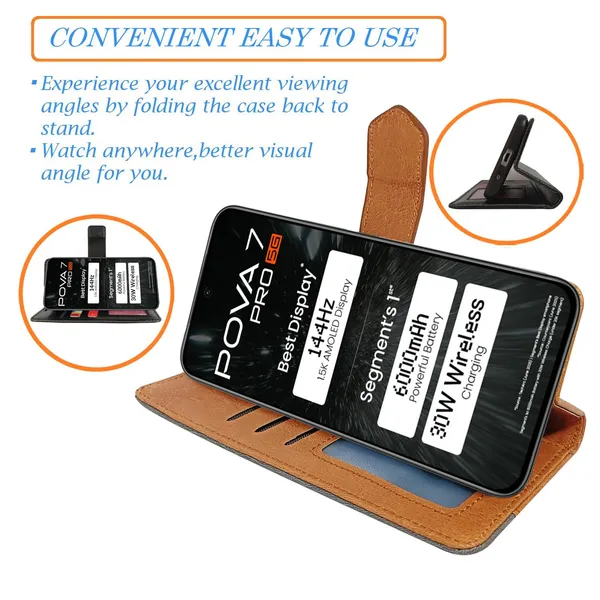 Kite_Brown_Flip_Cover_for_Tecno_Pova_7_Pro_5G|_Leather_Finish|Shock_Proof|Magnetic_Clouser_Compatible_with_Tecno_Pova_7_Pro_5G_(Brown)