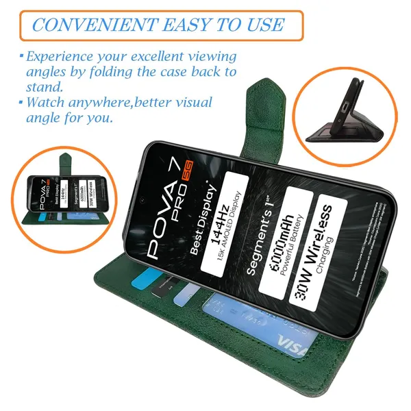 Kite_Green_Flip_Cover_for_Tecno_Pova_7_Pro_5G|_Leather_Finish|Shock_Proof|Magnetic_Clouser_Compatible_with_Tecno_Pova_7_Pro_5G_(Green)