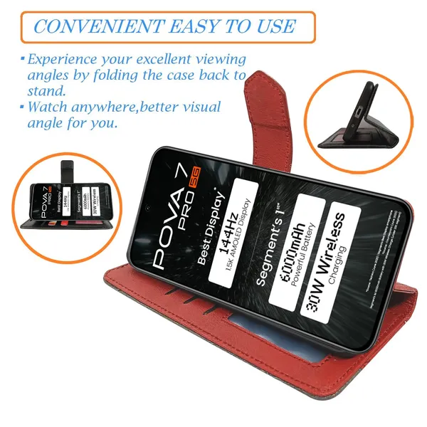 Kite_Red_Flip_Cover_for_Tecno_Pova_7_Pro_5G|_Leather_Finish|Shock_Proof|Magnetic_Clouser_Compatible_with_Tecno_Pova_7_Pro_5G_(Red)