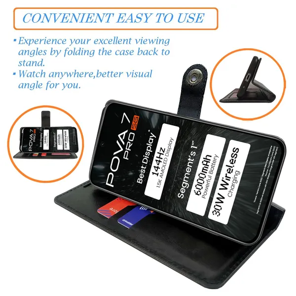 Manjoor_Black_Flip_Cover_for_Tecno_Pova_7_Pro_5G|_Leather_Finish|Shock_Proof|Magnetic_Clouser_Compatible_with_Tecno_Pova_7_Pro_5G_(Black)