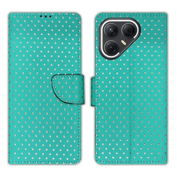 Aqua_Marine_Green_Dot_Flip_Cover_for_Tecno_Pova_7_Pro_5G|_Leather_Finish|Shock_Proof|Magnetic_Clouser_Compatible_with_Tecno_Pova_7_Pro_5G_(Green)