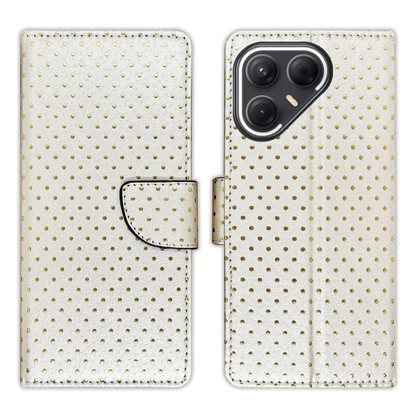 Silver_Dot_Flip_Cover_for_Tecno_Pova_7_Pro_5G|_Leather_Finish|Shock_Proof|Magnetic_Clouser_Compatible_with_Tecno_Pova_7_Pro_5G_(White)