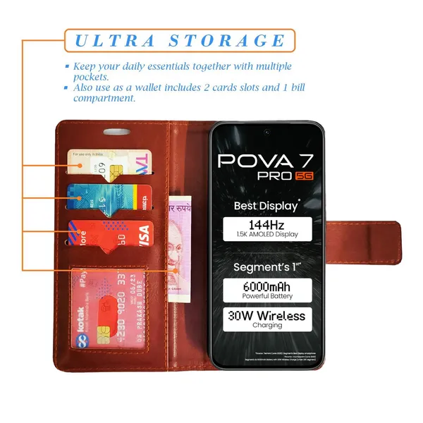 Brown_GP_Flip_Cover_for_Tecno_Pova_7_Pro_5G|_Leather_Finish|Shock_Proof|Magnetic_Clouser_Compatible_with_Tecno_Pova_7_Pro_5G_(Brown)