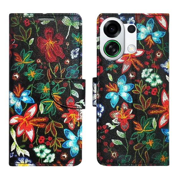 Black_Pattern_Flip_Cover_for_Oppo_K13_Turbo_5G|_Leather_Finish|Shock_Proof|Magnetic_Clouser_Compatible_with_Oppo_K13_Turbo_5G_(Black)